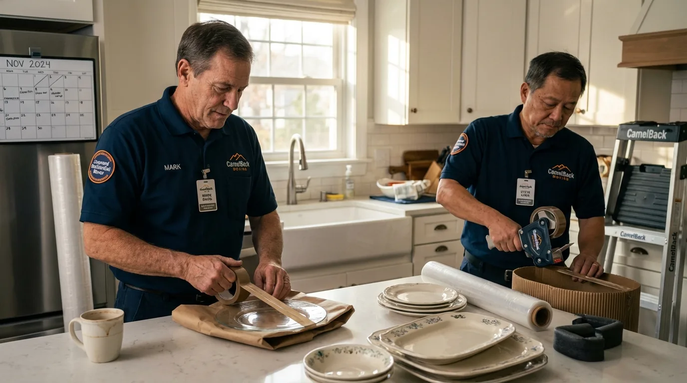 Professional crew packing kitchen dishware in Athens, TN